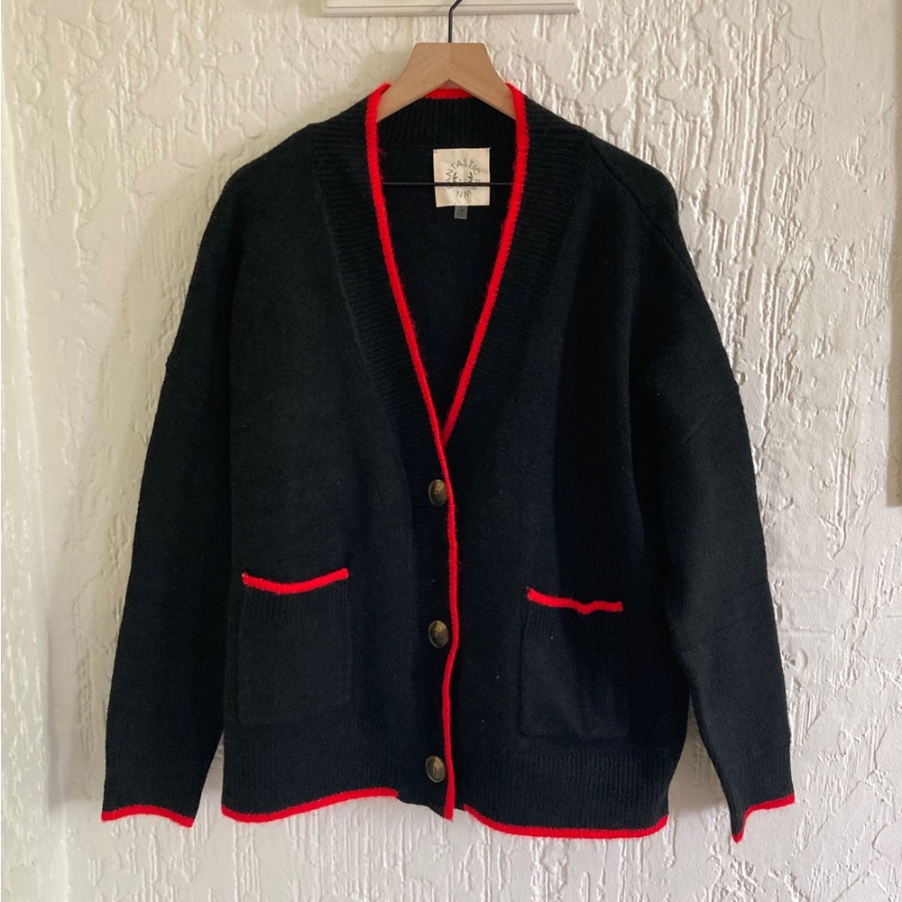 Fantastic Fawn Black and Red Cardigan Sweater Size Medium